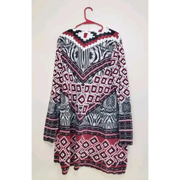 Chicos 3 Womens 16 Duster Cardigan Open Front Geometric Aztec Southwest Office - Picture 2 of 5